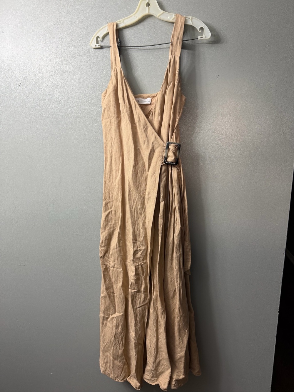 Fame & Partners Beige/Tan fame and partners sleeveless wrap midi dress 6
